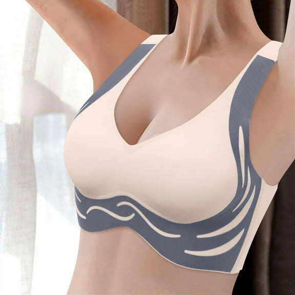 WNEGSTG Beige Push Up Bras for Women, Womens Wireless Bra Super Gather Bra Anti Sagging Breasts Support Pushup Lifting Bras for Older Women, L