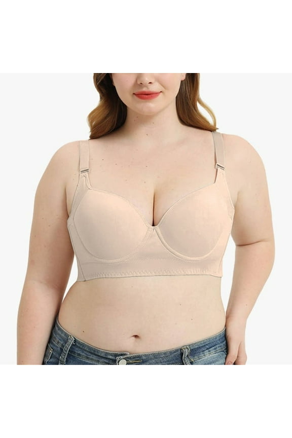 Beige Sports Bra, Shapedly Bra Shapedly Back Smoothing Bra Hide Back Full Back Coverage Deep Cup Bra, 34E