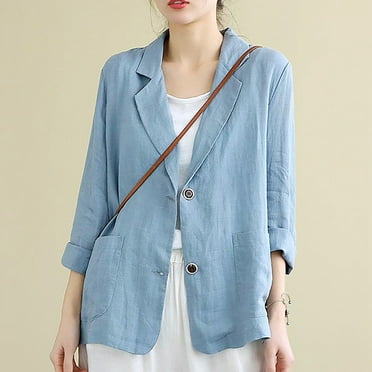 WNEGSTG Blazer Jackets for Women Linen Blouse Casual Long Sleeve Jacket