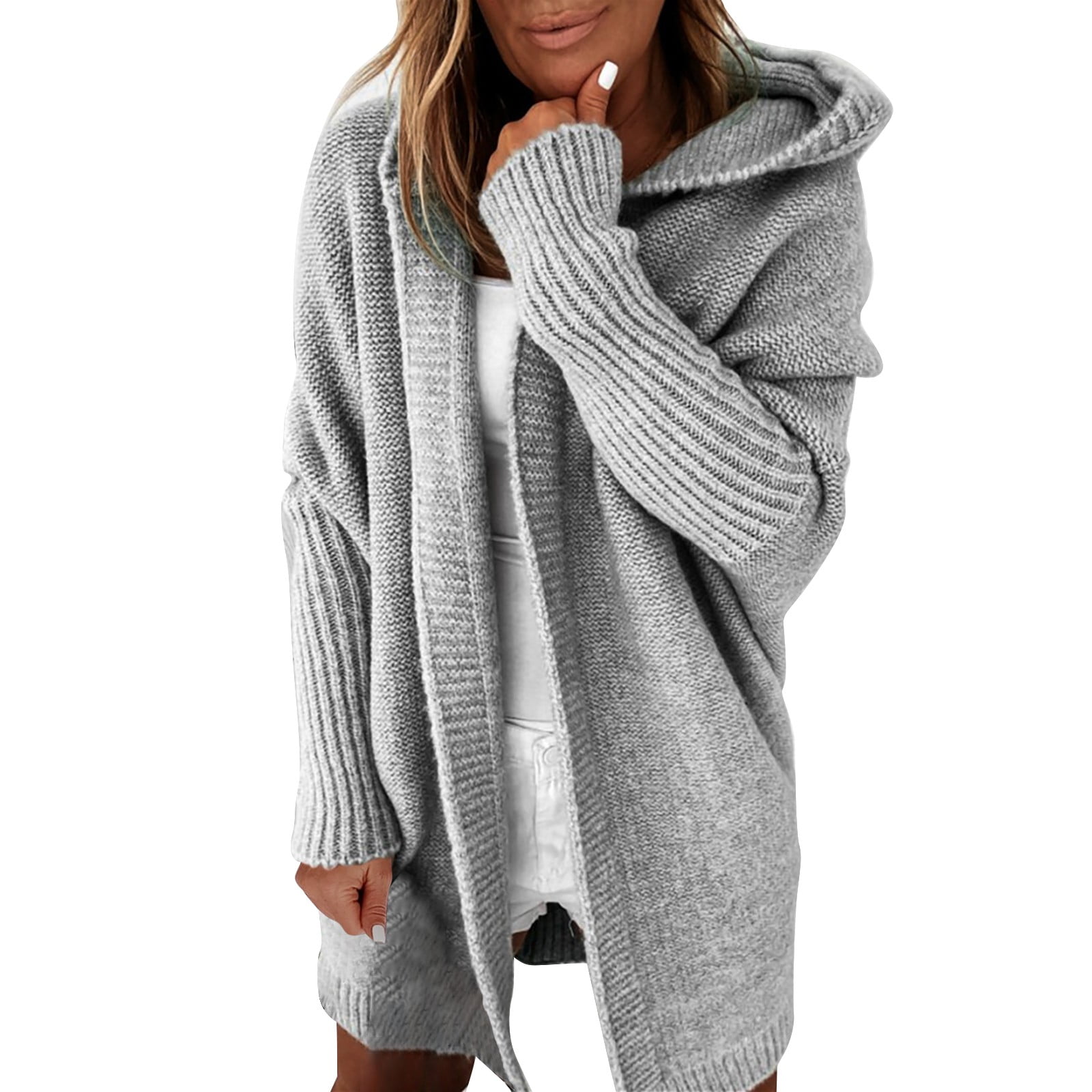 WNEGSTG Cardigan Sweaters for Women Hooded Sweater Soft Loose Back