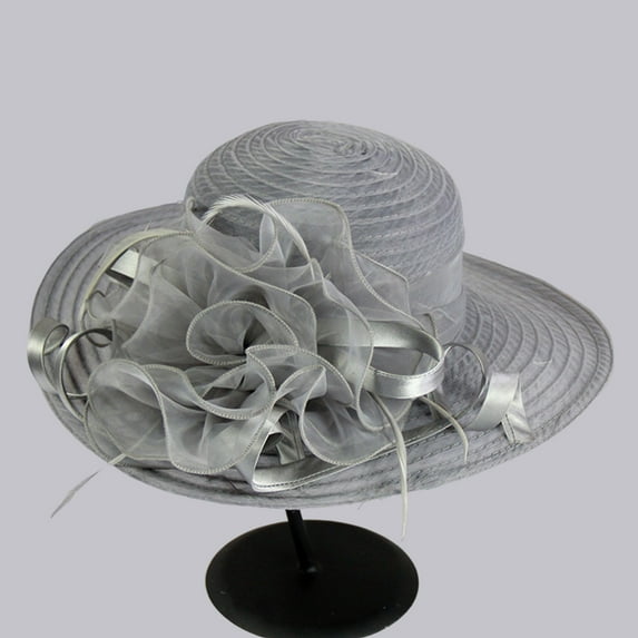 WNEGSTG Christmas Hat, Gray Christmas Hats, Spring Summer Mesh Sunshade Hat Flower Temperament Wedding Dress Hat Sun Dome Large Brim Hat Fashion Hat for Woman