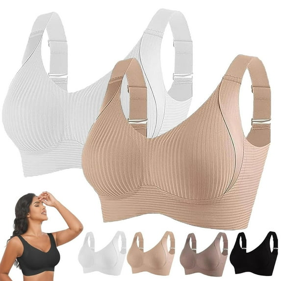 WNEGSTG Clear Bralettes for Women, Sports Bras for Women Comfortable Ribbed Wireless Bralettes Adjustable Padded Everyday Bra 2Pc, M