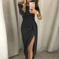 thumbnail image 1 of WNEGSTG Dresses for Women 2023 Bag Hip Slit OneNeck Dress Shiny Dinner, 1 of 7