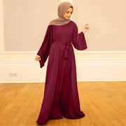 WNEGSTG Dresses for Women 2023 Casual Solid Muslim Dress Flare Sleeve Abaya Islamic Arab Kaftan