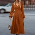 thumbnail image 1 of WNEGSTG Dresses for Women 2023 Elegant V Neck Long Sleeve High Waist Vintage Wedding Guest Cocktail Party Swing A Line Midi, 1 of 8