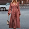 thumbnail image 1 of WNEGSTG Dresses for Women 2023 Elegant V Neck Long Sleeve High Waist Vintage Wedding Guest Cocktail Party Swing A Line Midi, 1 of 8