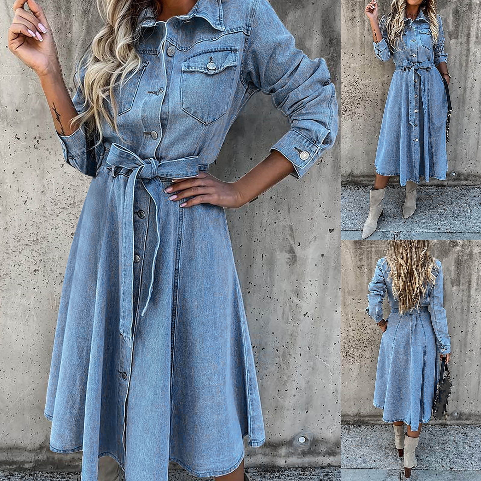 WNEGSTG Dresses for Women 2023 Fashion Summer Short Sleeve Slim Denim ...