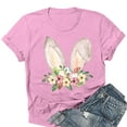 thumbnail image 1 of WNEGSTG Easter T Shirts for Women, Short Sleeve Crewneck Bunny Print Graphic Tee, Floral Round Neck Top, Pink M, 1 of 3
