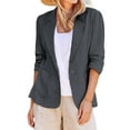 thumbnail image 1 of WNEGSTG Fall Jackets for Women, Linen Suit Jackets Women Casual 3/4 Stretchy Ruched Sleeve Lightweight Work Office Jacket with Pockets, Gray XL, 1 of 9