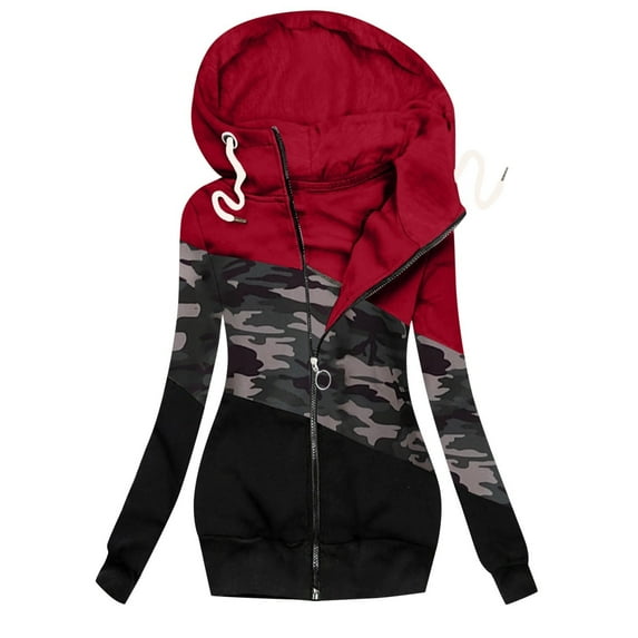 WNEGSTG Fleece Jacket Women Winter Casual Camouflage Prints Jacket Zipper Sweatshirt Long Sleeve Coat