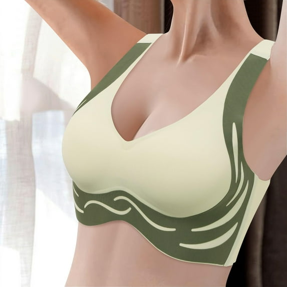 WNEGSTG Green Wireless Bras for Women, Womens Wireless Bra Super Gather Bra Anti Sagging Breasts Support Pushup Lifting Bras for Older Women, M