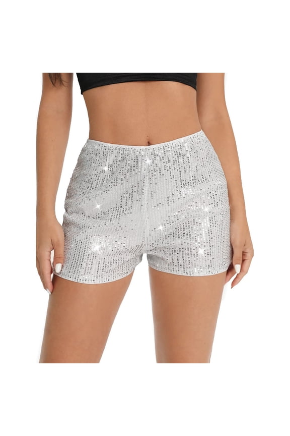 Shorts for Women High Waisted Sequin Shorts for Women Elastic Straight Leg Sparkly Glitter Party Shorts