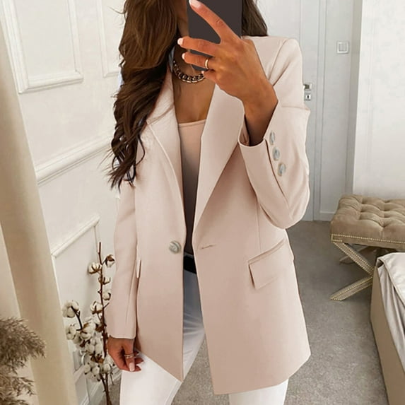 WNEGSTG Jackets for Women, Women Casual Solid Single Button Lapel Long Sleeve Slim Suit Temperament Blazers Coat for Office Ladies, Yellow L