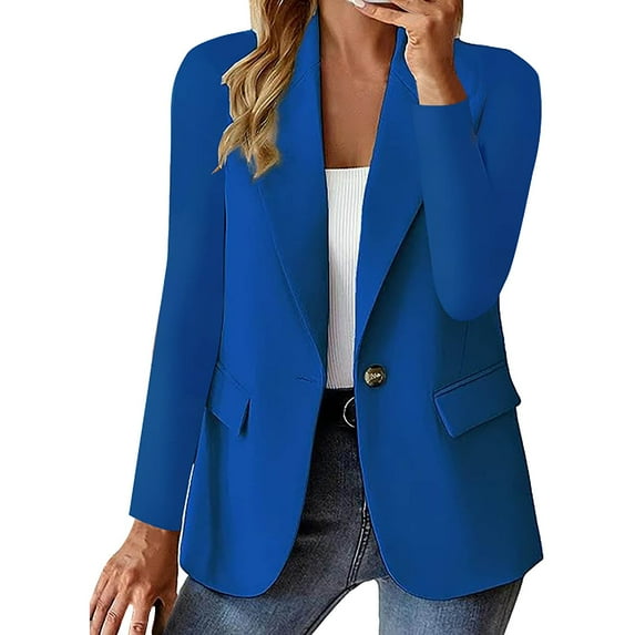 WNEGSTG Jackets for Women, Womens Casual Open Front Long Sleeve Lapel Collar Button Work Office Business Jacket, Blue XXL