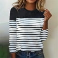 thumbnail image 1 of WNEGSTG Long Sleeve Shirts for Women Classic Striped T-Shirt Round Neck Sweatshirt Top Black, 1 of 3