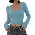 thumbnail image 1 of WNEGSTG Long Sleeve Shirts for Women Leisure Sexy Tight Elastic Solid T Shirt Top Blue, 1 of 5