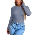 thumbnail image 1 of WNEGSTG Long Sleeve Shirts for Women Leisure Tight Elastic Solid Round Neck T Shirt Top Blue, 1 of 4