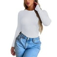 thumbnail image 1 of WNEGSTG Long Sleeve Shirts for Women Leisure Tight Elastic Solid Round Neck T Shirt Top White, 1 of 8