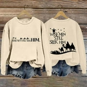 WNEGSTG Long Sleeve Shirts for Women Men Still Seek Him Women's Letter Print Crew Neck Long Sleeve Top