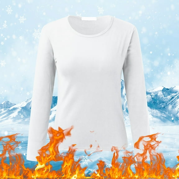 WNEGSTG Long Sleeve Shirts for Women O Neck Fleece Lined Thermal Thermal Underwear Slim Tops Long Sleeve Thermal Shirts Winter Tops