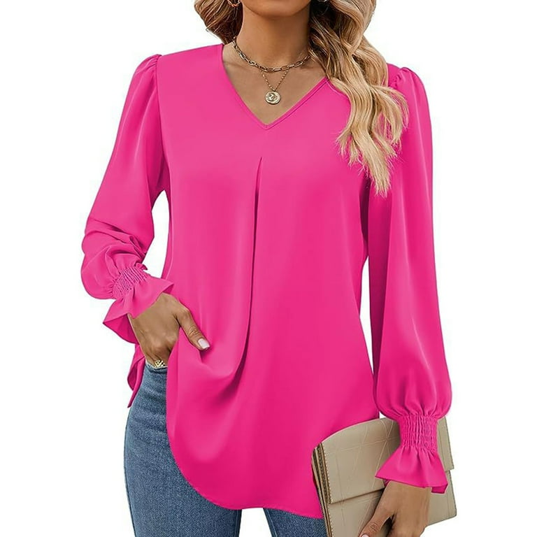 Fashion V-neck solid color with trumpet sleeve chiffon shirt Fashion V-neck solid color with trumpet sleeve chiffon shirt