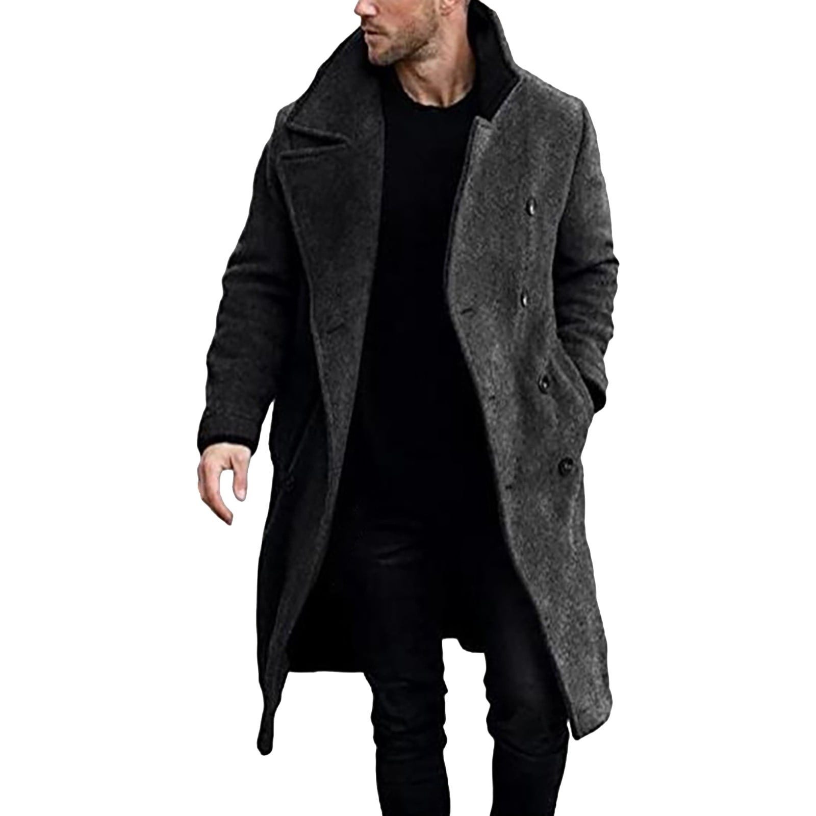 WNEGSTG Men's Trench Coat Winter Warm Solid Pocket Woolen Coat
