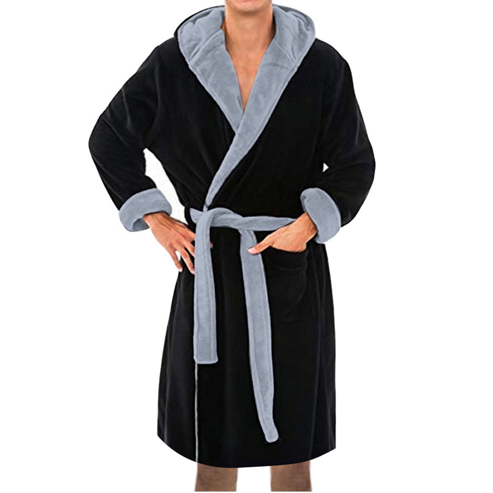 WNEGSTG Mens Hooded Robe Plush Long Bath Robes Cozy Warm Bathrobe Fuzzy