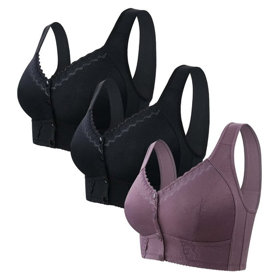 WNEGSTG Purple Wireless Bras for Women, Moona Bra for Senior Front Closure Breathable Bra for Seniors Wirefree Bras for Older Women, 40