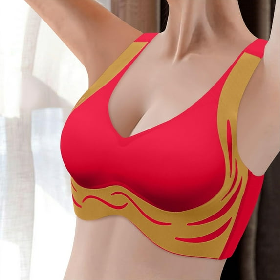 WNEGSTG Red Wireless Bras for Women, Womens Wireless Bra Super Gather Bra Anti Sagging Breasts Support Pushup Lifting Bras for Older Women, XL