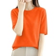 thumbnail image 1 of WNEGSTG Shirts for Women Plus Size Round Neck Solid Color Basic Knit T Shirt Orange, 1 of 2
