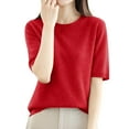 thumbnail image 1 of WNEGSTG Shirts for Women Plus Size Round Neck Solid Color Basic Knit T Shirt Red, 1 of 2