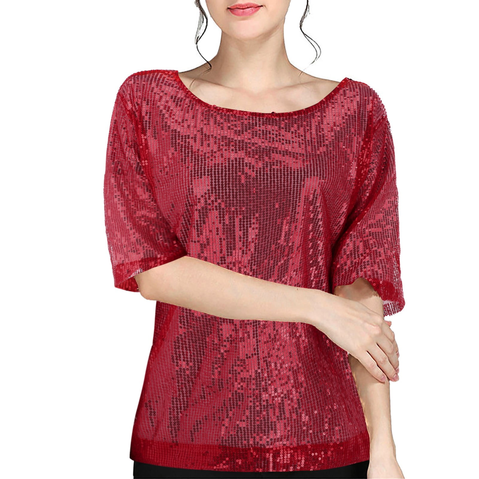 Womens Solid Color Sequined Shirt