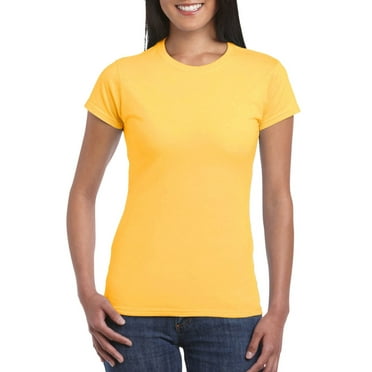 WNEGSTG Short Sleeve Shirts for Women Basic Cotton Crew Neck Slim Fit Tee Tunic Length T Shirt Gold