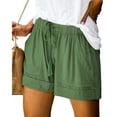 thumbnail image 1 of WNEGSTG Shorts for Women, Splice Comfy Waist Pants Shorts Loose Elastic Pocketed Womens Casual Drawstring Pants, Green L, 1 of 6