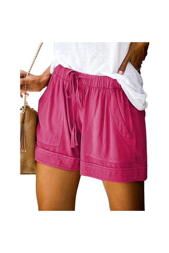 Shorts for Women, Splice Comfy Waist Pants Shorts Loose Elastic Pocketed Womens Casual Drawstring Pants, Pink M