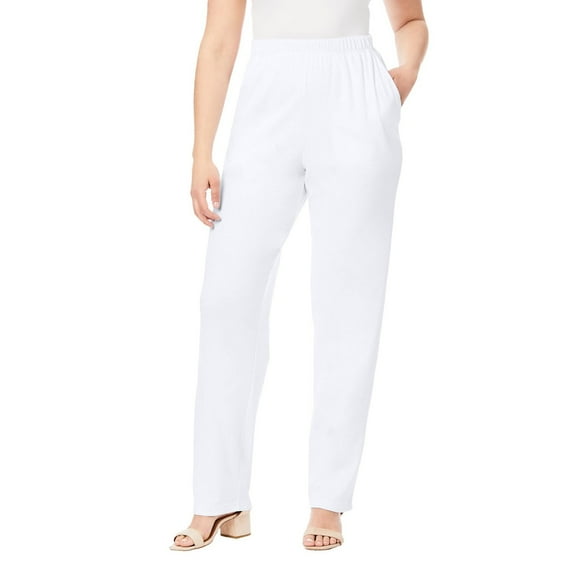 WNEGSTG Straight Leg Jeans for Women Pockets Elastic Waist Straight Solid Color Casual Pants Pants