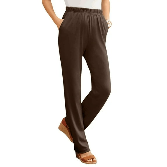 WNEGSTG Straight Leg Jeans for Women Pockets Elastic Waist Straight Solid Color Casual Pants Pants