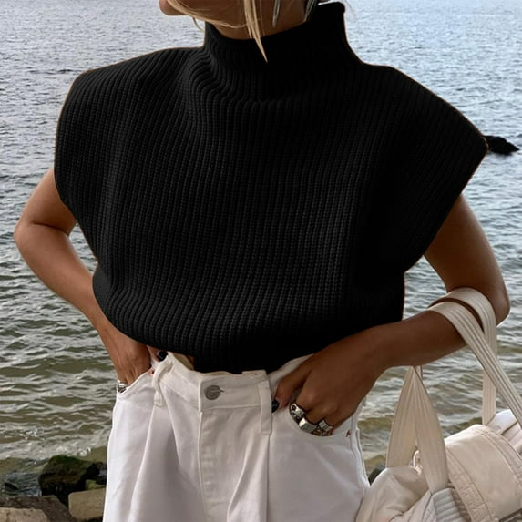 WNEGSTG Sweater for Women Autumn and Winter Solid Color Woolen Sweater Sexy Temperament Turtleneck Short Sleeved Sweater Top