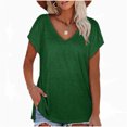 thumbnail image 1 of WNEGSTG T Shirts for Women 2024 Fashion Solid Color Slit V Neck Short Sleeved Ladies T Shirt, 1 of 4