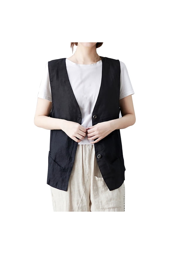 Vests for Women 2023 Spring and Autumn Linen Vest Sleeveless Casual Vest Solid Sweetheart Cotton Linen Short Coat