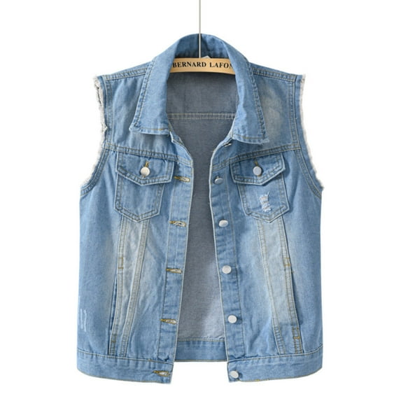 WNEGSTG Vests for Women 2023 Top Loose Solid Shirt Denim Jacket Sleeveless Denim Vest Color Denim Vest Top