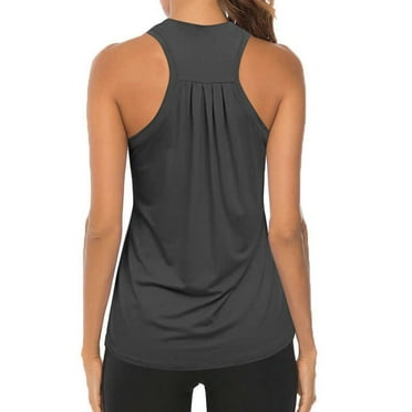 WNEGSTG Women Workout Yoga Pleated Gym Shirts Athletic Racerback Tank Tops Gray