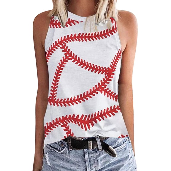 WNEGSTG Women's Baseball Sleeveless T Shirt Round Neck Slim Fit Tank Tops