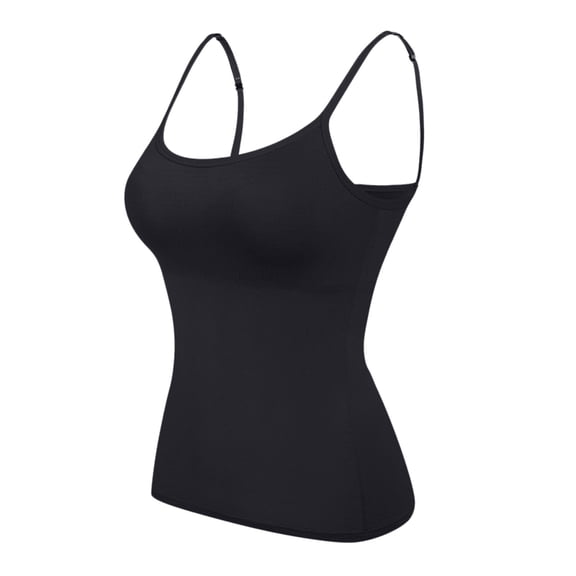 WNEGSTG Women's Basic Camisole Undershirt Adjustable Spaghetti Strap Tank Top Black