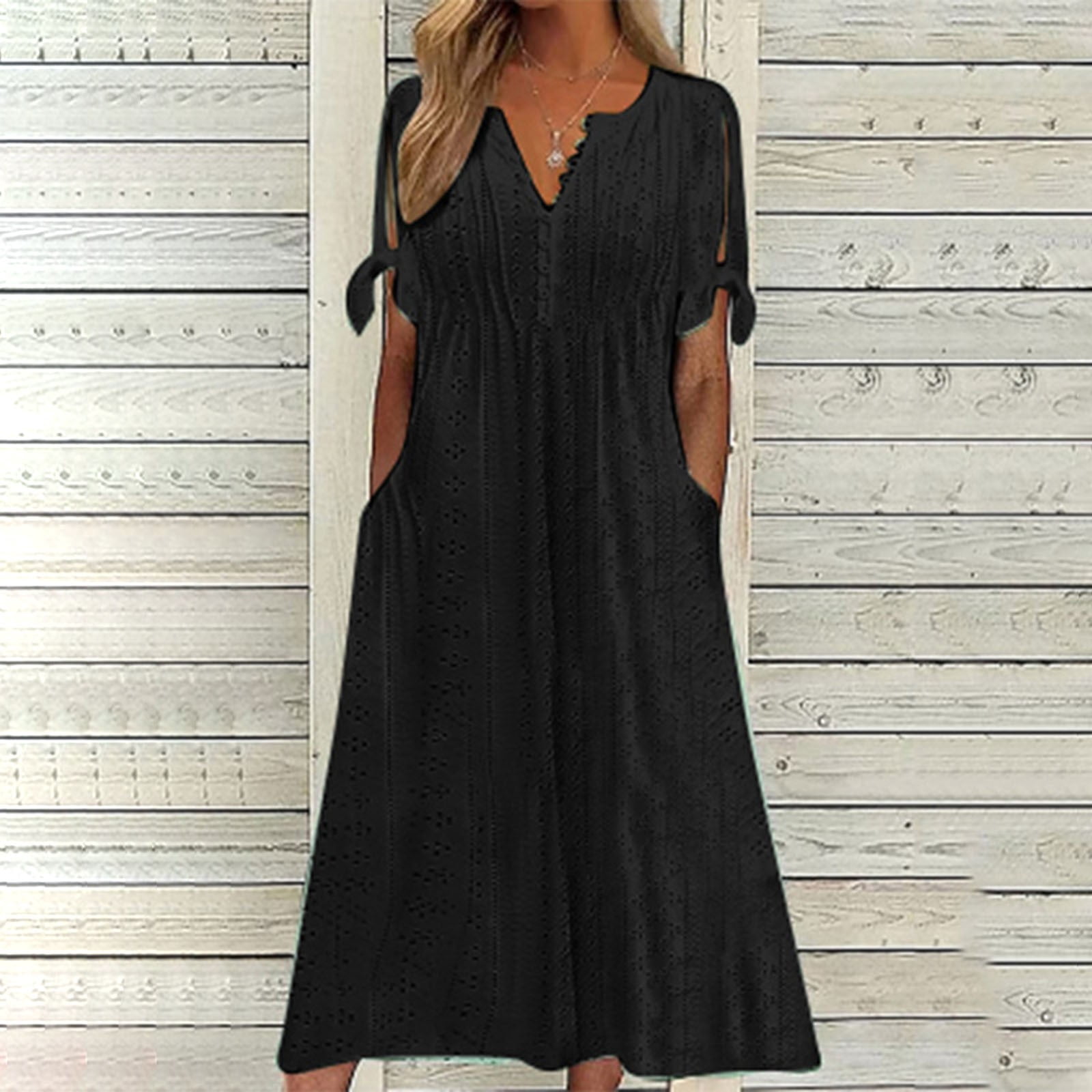 V-neck Hollow Out Cami Long Dress