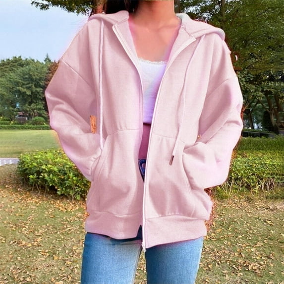 WNEGSTG Women's Hoodie Fashion Zipper Pink Sweatshirt Sport Coat Pink
