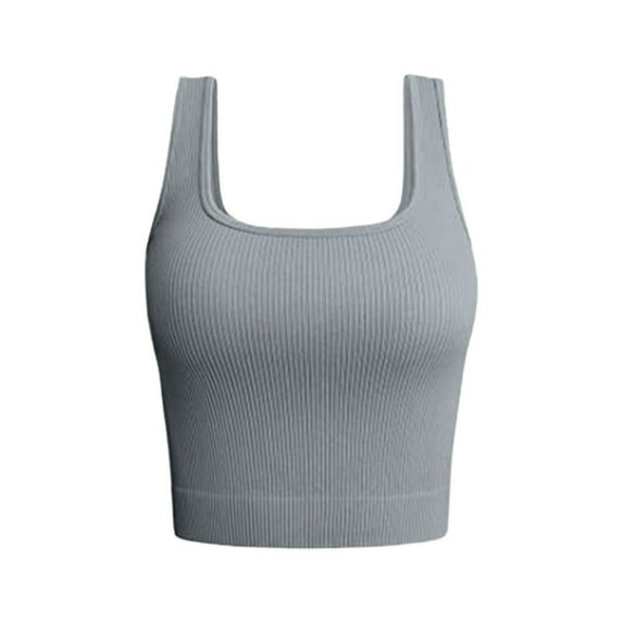WNEGSTG Women's Square Neck Cropped Tank Tops for Women Ribbed Crop Cami Shirts Summer Beach Shirts Gray