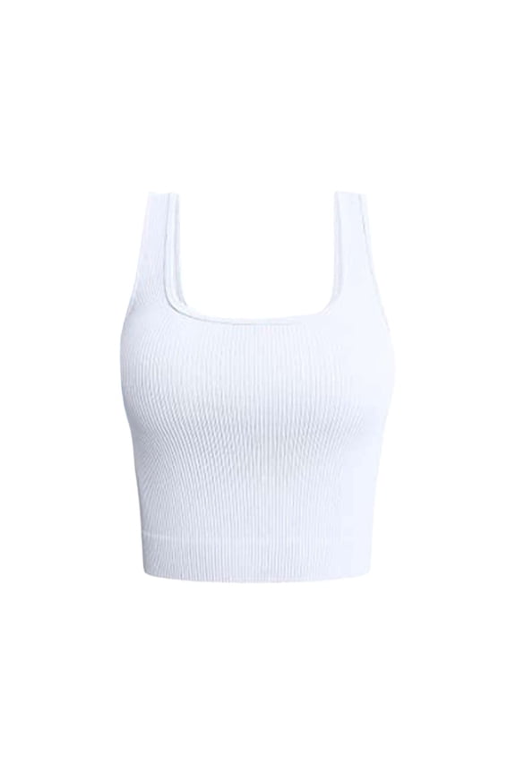 Women's Square Neck Cropped Tank Tops for Women Ribbed Crop Cami Shirts Summer Beach Shirts White