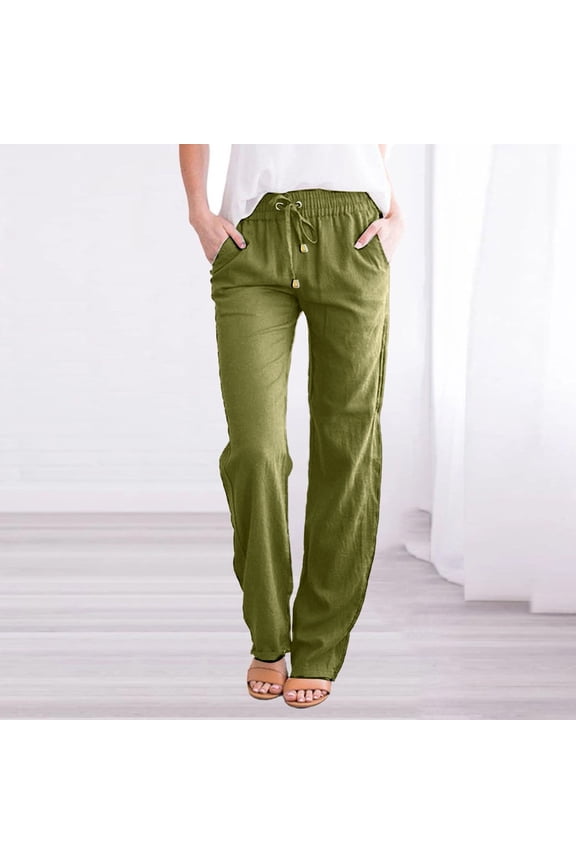Women's Wide Leg Linen Pants Sweatpants Hiking Pants,And Straight Solid Elastic Pants Long Drawstring Women Waist Cotton Casual Pants