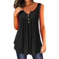 thumbnail image 1 of WNEGSTG Womens Henley Neck Flowy Pleated Blouse Button Sleeve Tank Top Black, 1 of 6